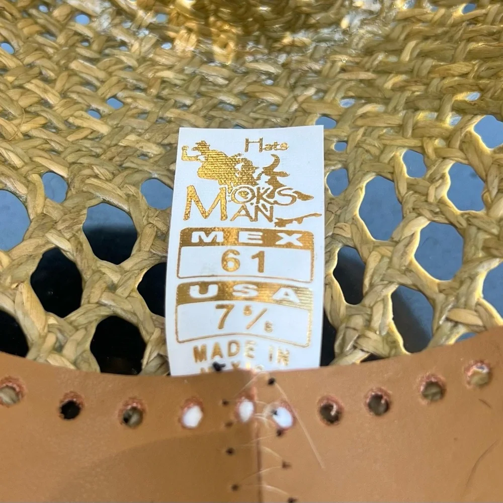 🤠 Moks Man Straw Cowboy / Cowgirl Hat With Decorative Leather Strap🤠 - Picture 11 of 12